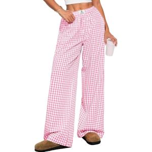 imageANRABESS Womens Striped Gingham Pants 2025 Pajama Lounge Boxer Pants Cute Comfy PJ Bottoms with Pockets Y2K Plaid OutfitsPink White Plaid