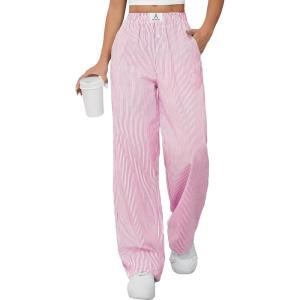 imageANRABESS Womens Striped Gingham Pants 2025 Pajama Lounge Boxer Pants Cute Comfy PJ Bottoms with Pockets Y2K Plaid OutfitsPink White Stripe