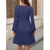 imageANRABESS Dresses for Women Long Sleeve Fall Casual V Neck Floral Boho Flowy Swing Mini Dress 2025 Travel Vacation OutfitsNavy Blue