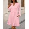 imageANRABESS Dresses for Women Long Sleeve Fall Casual V Neck Floral Boho Flowy Swing Mini Dress 2025 Travel Vacation OutfitsPink Round Dot