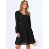 imageANRABESS Long Sleeve V Neck Dresses for Women Eyelet Hollow Out Business Casual Tiered 2025 Fall Mini Dress with PocketsBlack