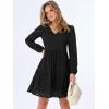imageANRABESS Long Sleeve V Neck Dresses for Women Eyelet Hollow Out Business Casual Tiered 2025 Fall Mini Dress with PocketsBlack