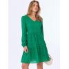 imageANRABESS Long Sleeve V Neck Dresses for Women Eyelet Hollow Out Business Casual Tiered 2025 Fall Mini Dress with PocketsGreen