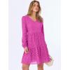imageANRABESS Long Sleeve V Neck Dresses for Women Eyelet Hollow Out Business Casual Tiered 2025 Fall Mini Dress with PocketsHot Pink