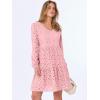 imageANRABESS Long Sleeve V Neck Dresses for Women Eyelet Hollow Out Business Casual Tiered 2025 Fall Mini Dress with PocketsPink