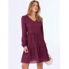 imageANRABESS Long Sleeve V Neck Dresses for Women Eyelet Hollow Out Business Casual Tiered 2025 Fall Mini Dress with PocketsWine Red