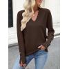 imageANRABESS Sweaters for Women Long Sleeve V Neck Shirts Business Casual Work Blouses 2025 Fall Loose Knit Pullover Sweater TopsCoffee