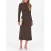 imageANRABESS Women Long Sleeve Bodycon Dress Fall 2025 Mock Neck Formal Elegant Party Wedding Guest Cocktail Long Maxi DressesCoffee