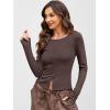 imageANRABESS Women Long Sleeve Button Down Shirts Ribbed Knit Slim Fitted Crop Tops 2025 Fall Y2K Dressy Casual Trendy OutfitsCoffee