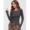 imageANRABESS Women Long Sleeve Button Down Shirts Ribbed Knit Slim Fitted Crop Tops 2025 Fall Y2K Dressy Casual Trendy OutfitsDeep Grey