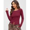 imageANRABESS Women Long Sleeve Button Down Shirts Ribbed Knit Slim Fitted Crop Tops 2025 Fall Y2K Dressy Casual Trendy OutfitsWine Red