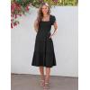imageANRABESS Women Summer Casual Square Neck Flutter Sleeve Boho Smocked ALine Flowy Tiered Modest Midi Sun Dress with PocketsBlack