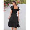 imageANRABESS Women Summer Casual Square Neck Flutter Sleeve Boho Smocked ALine Flowy Tiered Modest Midi Sun Dress with PocketsBlack