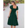 imageANRABESS Women Summer Casual Square Neck Flutter Sleeve Boho Smocked ALine Flowy Tiered Modest Midi Sun Dress with PocketsDark Green