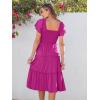 imageANRABESS Women Summer Casual Square Neck Flutter Sleeve Boho Smocked ALine Flowy Tiered Modest Midi Sun Dress with PocketsHot Pink