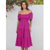 imageANRABESS Women Summer Casual Square Neck Flutter Sleeve Boho Smocked ALine Flowy Tiered Modest Midi Sun Dress with PocketsHot Pink