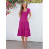 imageANRABESS Women Summer Casual Square Neck Flutter Sleeve Boho Smocked ALine Flowy Tiered Modest Midi Sun Dress with PocketsHot Pink