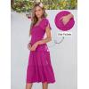 imageANRABESS Women Summer Casual Square Neck Flutter Sleeve Boho Smocked ALine Flowy Tiered Modest Midi Sun Dress with PocketsHot Pink