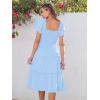imageANRABESS Women Summer Casual Square Neck Flutter Sleeve Boho Smocked ALine Flowy Tiered Modest Midi Sun Dress with PocketsLight Blue