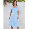 imageANRABESS Women Summer Casual Square Neck Flutter Sleeve Boho Smocked ALine Flowy Tiered Modest Midi Sun Dress with PocketsLight Blue
