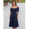 imageANRABESS Women Summer Casual Square Neck Flutter Sleeve Boho Smocked ALine Flowy Tiered Modest Midi Sun Dress with PocketsNavy Blue