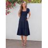 imageANRABESS Women Summer Casual Square Neck Flutter Sleeve Boho Smocked ALine Flowy Tiered Modest Midi Sun Dress with PocketsNavy Blue