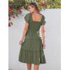 imageANRABESS Women Summer Casual Square Neck Flutter Sleeve Boho Smocked ALine Flowy Tiered Modest Midi Sun Dress with PocketsOlive