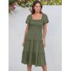 imageANRABESS Women Summer Casual Square Neck Flutter Sleeve Boho Smocked ALine Flowy Tiered Modest Midi Sun Dress with PocketsOlive