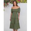 imageANRABESS Women Summer Casual Square Neck Flutter Sleeve Boho Smocked ALine Flowy Tiered Modest Midi Sun Dress with PocketsOlive