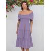 imageANRABESS Women Summer Casual Square Neck Flutter Sleeve Boho Smocked ALine Flowy Tiered Modest Midi Sun Dress with PocketsPurple