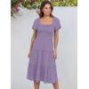 imageANRABESS Women Summer Casual Square Neck Flutter Sleeve Boho Smocked ALine Flowy Tiered Modest Midi Sun Dress with PocketsPurple