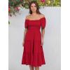 imageANRABESS Women Summer Casual Square Neck Flutter Sleeve Boho Smocked ALine Flowy Tiered Modest Midi Sun Dress with PocketsRed