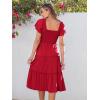 imageANRABESS Women Summer Casual Square Neck Flutter Sleeve Boho Smocked ALine Flowy Tiered Modest Midi Sun Dress with PocketsRed
