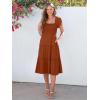 imageANRABESS Women Summer Casual Square Neck Flutter Sleeve Boho Smocked ALine Flowy Tiered Modest Midi Sun Dress with PocketsRust Red