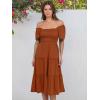 imageANRABESS Women Summer Casual Square Neck Flutter Sleeve Boho Smocked ALine Flowy Tiered Modest Midi Sun Dress with PocketsRust Red