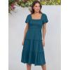 imageANRABESS Women Summer Casual Square Neck Flutter Sleeve Boho Smocked ALine Flowy Tiered Modest Midi Sun Dress with PocketsTeal