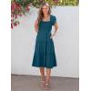 imageANRABESS Women Summer Casual Square Neck Flutter Sleeve Boho Smocked ALine Flowy Tiered Modest Midi Sun Dress with PocketsTeal