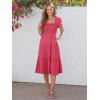 imageANRABESS Women Summer Casual Square Neck Flutter Sleeve Boho Smocked ALine Flowy Tiered Modest Midi Sun Dress with PocketsWatermelon