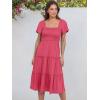 imageANRABESS Women Summer Casual Square Neck Flutter Sleeve Boho Smocked ALine Flowy Tiered Modest Midi Sun Dress with PocketsWatermelon