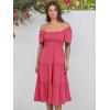 imageANRABESS Women Summer Casual Square Neck Flutter Sleeve Boho Smocked ALine Flowy Tiered Modest Midi Sun Dress with PocketsWatermelon