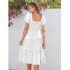 imageANRABESS Women Summer Casual Square Neck Flutter Sleeve Boho Smocked ALine Flowy Tiered Modest Midi Sun Dress with PocketsWhite