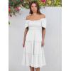 imageANRABESS Women Summer Casual Square Neck Flutter Sleeve Boho Smocked ALine Flowy Tiered Modest Midi Sun Dress with PocketsWhite
