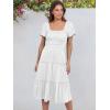imageANRABESS Women Summer Casual Square Neck Flutter Sleeve Boho Smocked ALine Flowy Tiered Modest Midi Sun Dress with PocketsWhite
