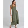 imageANRABESS Women Summer Casual Strap Smocked Maxi Flowy Tiered A Line Beach Travel Sundress Wedding Guest OutfitsArmy Green