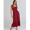 imageANRABESS Women Summer Casual Strap Smocked Maxi Flowy Tiered A Line Beach Travel Sundress Wedding Guest OutfitsBurgundy