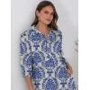 imageANRABESS Women Summer Dress 2025 34 Puff Sleeve Polo V Neck Floral Print Casual Boho Shirt Maxi Dress Beach Vacation ClothesBlue Khaki