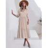 imageANRABESS Women Summer Dress 2025 34 Puff Sleeve Polo V Neck Floral Print Casual Boho Shirt Maxi Dress Beach Vacation ClothesBrown Khaki