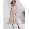 imageANRABESS Women Summer Dress 2025 34 Puff Sleeve Polo V Neck Floral Print Casual Boho Shirt Maxi Dress Beach Vacation ClothesBrown Khaki
