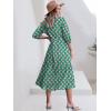 imageANRABESS Women Summer Dress 2025 34 Puff Sleeve Polo V Neck Floral Print Casual Boho Shirt Maxi Dress Beach Vacation ClothesFloral Green
