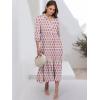 imageANRABESS Women Summer Dress 2025 34 Puff Sleeve Polo V Neck Floral Print Casual Boho Shirt Maxi Dress Beach Vacation ClothesPink White